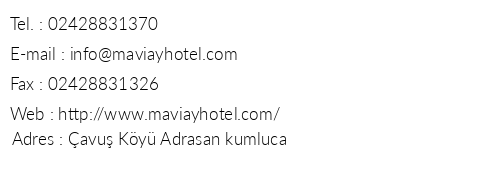 Maviay Hotel telefon numaralar, faks, e-mail, posta adresi ve iletiim bilgileri